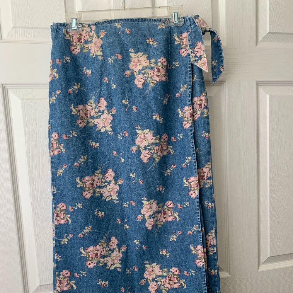 Denim Wrap Skirt with Tie Waist
